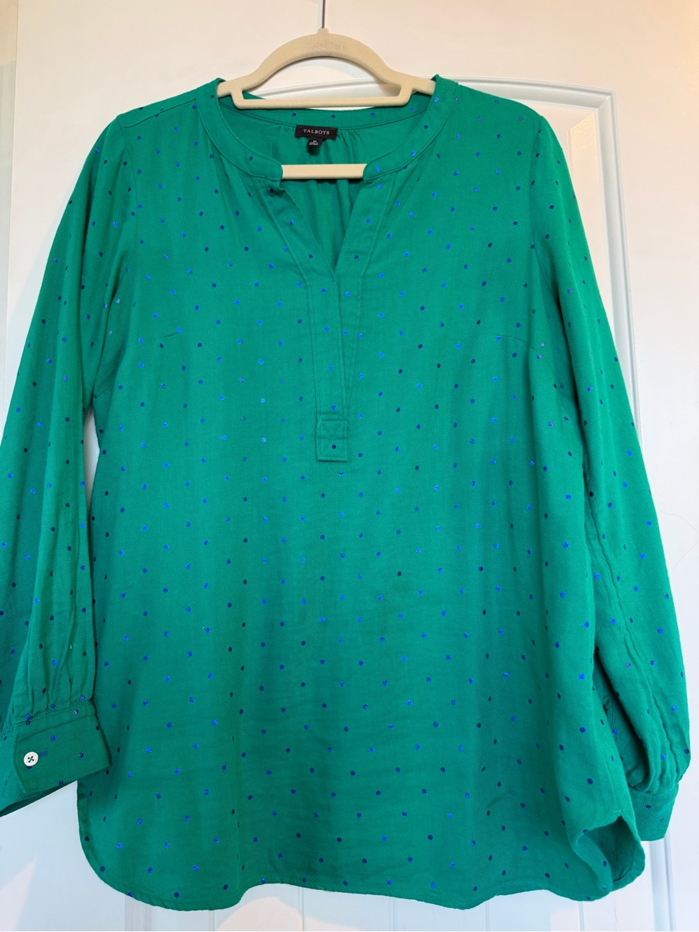 Talbots Green Tunic with Blue Dot Print